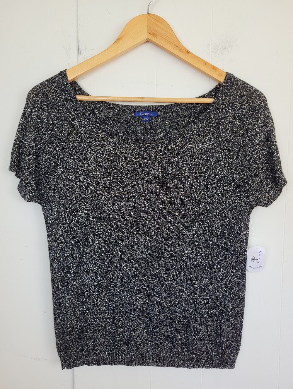 Reitmans Medium Black & Gold Shimmer Knit Top